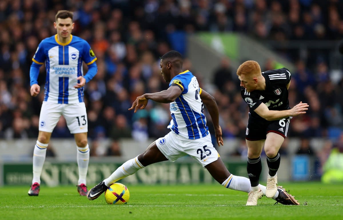 Brighton Moises Caicedo battles with Harrison Reed in midfield (Action Images via Reuters)