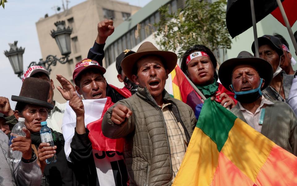 People gather to protest against general elections in Lima, Peru on January 19, 2023 - Klebher Vasquez/Anadolu Agency via Getty Images