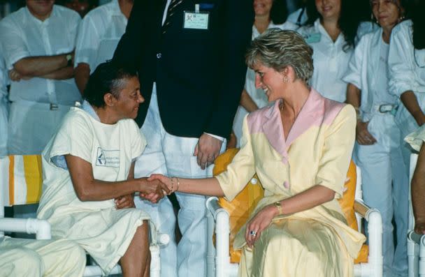 PHOTO: Princess Diana visits patients suffering from AIDS at the Hospital Universidade in Rio de Janeiro, Brazil, April 25, 1991. (Tim Graham Photo Library via Getty Images)