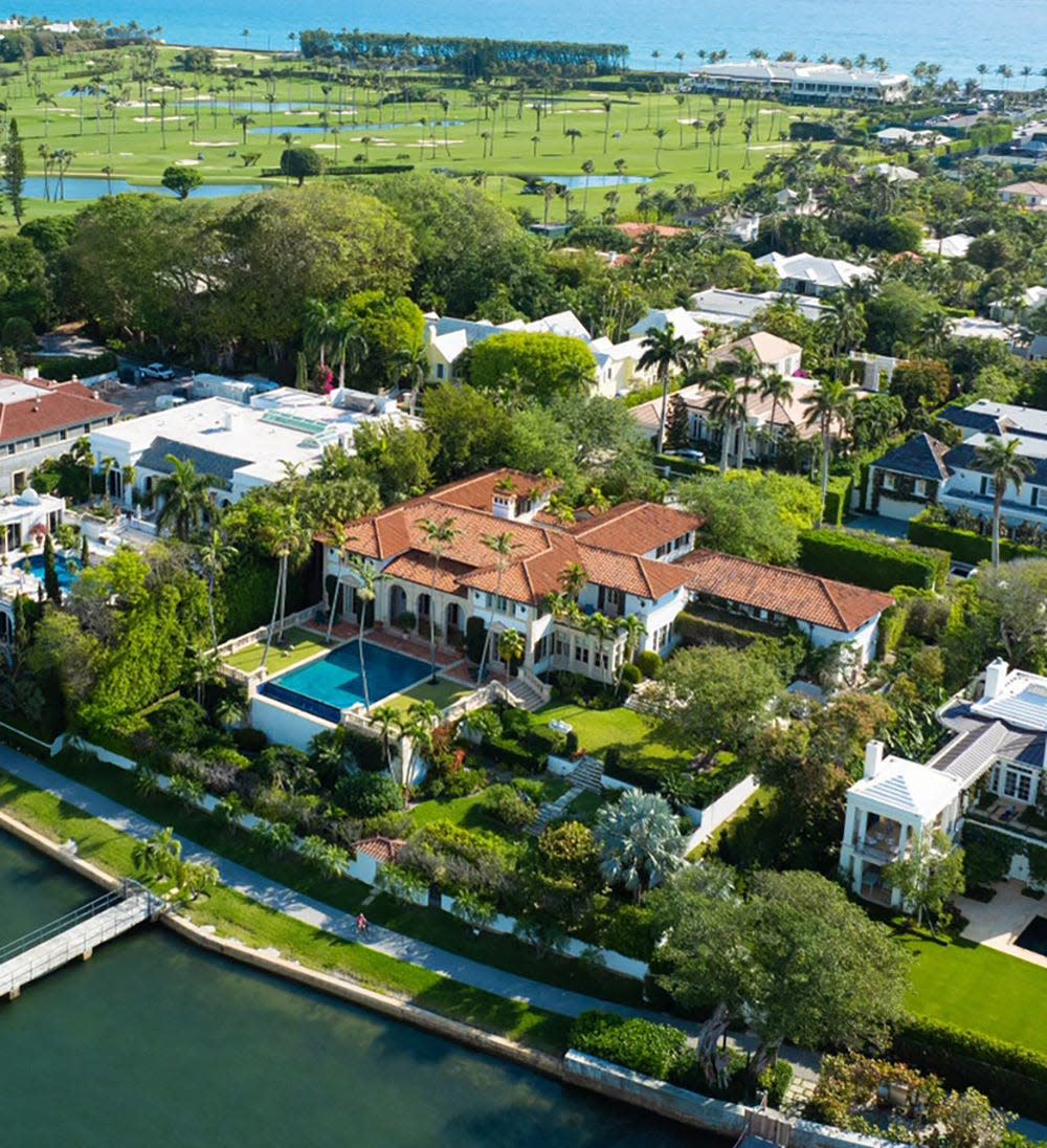 The second-most expensive residential property sold this season in Palm Beach was this lakefront estate at 740 Hi Mount Road, seen with the red roof in the center. The property sold privately in March for $74.25 million.