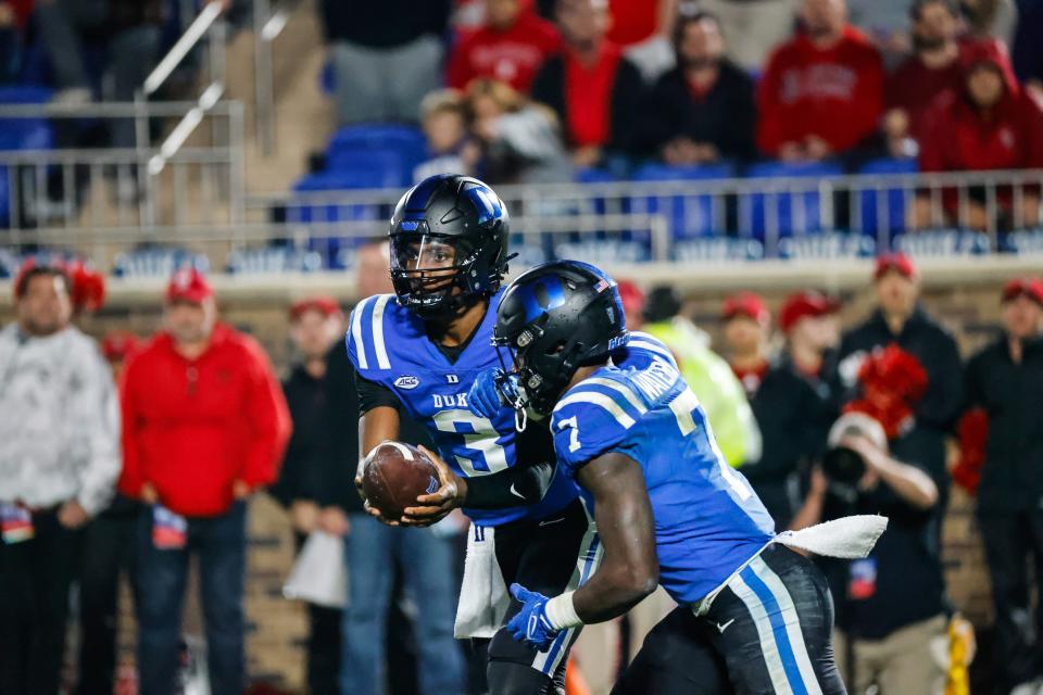 Duke QB Henry Belin IV (3) could be in line to start versus Louisville if starter Riley Leonard is still hurt.