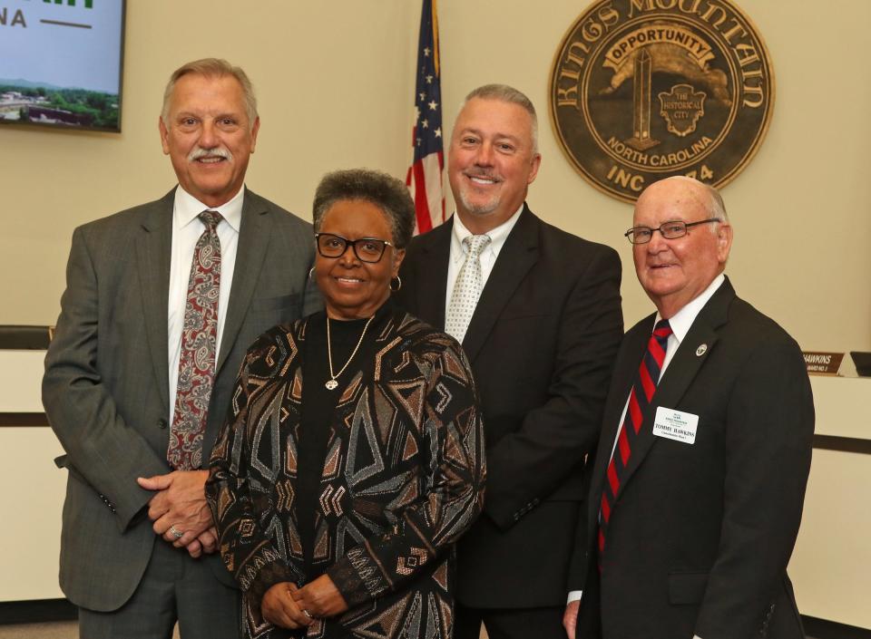 New Kings Mountain City Manager Jim Palenick poses with Annie Thombs, Jimmy West and Tommy Hawkins at Kings Mountain City Hall Tuesday afternoon, Dec. 13, 2022.
(Photo: Mike Hensdill/The Gaston Gazette)