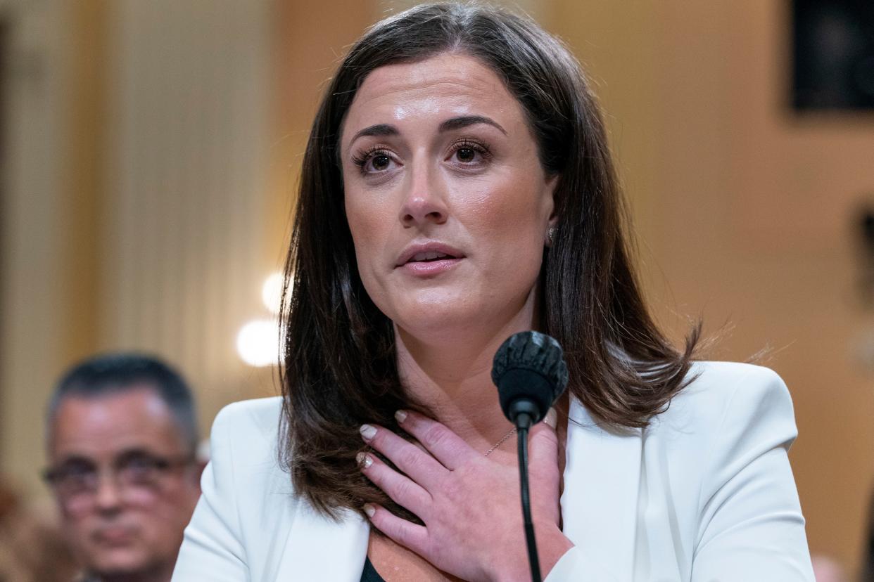 Cassidy Hutchinson, former aide to Trump White House Chief of Staff Mark Meadows, testifies to the House select committee investigating the Jan. 6 attack on the U.S. Capitol on Tuesday, June 28, 2022. 