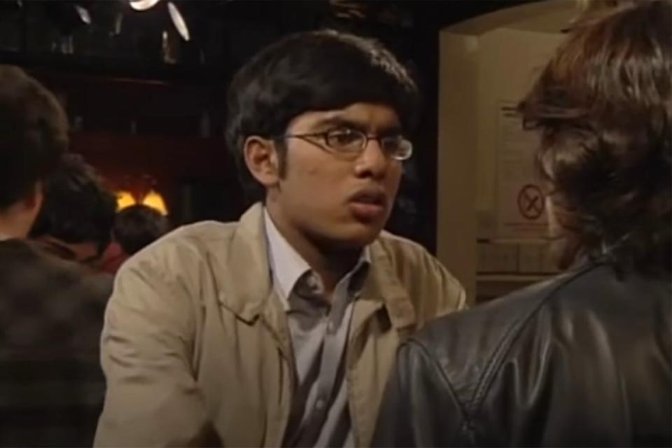 Early days: Patel hangs out in the Queen Vic during his run on ‘EastEnders’ (BBC)