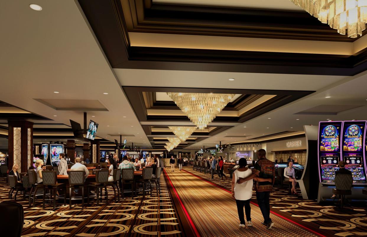 A rendering of a renovated casino floor at Bally's Las Vegas, which will begin transforming into the Horseshoe Las Vegas this spring.