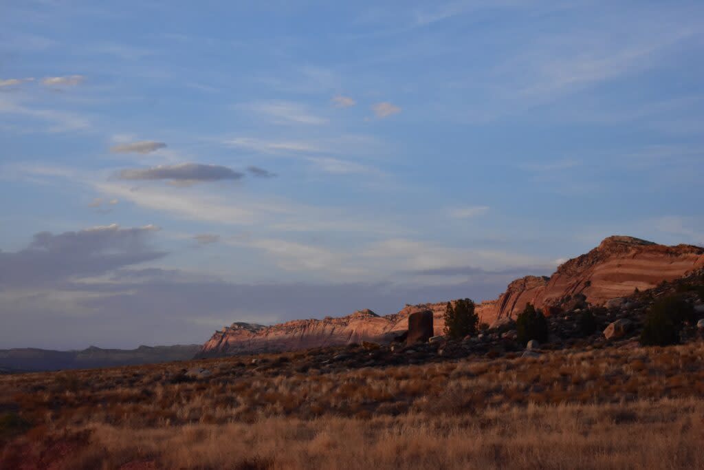 Comb Ridge, an 80-mile ridge line in Bears Ears National Monument, is pictured at sunset.