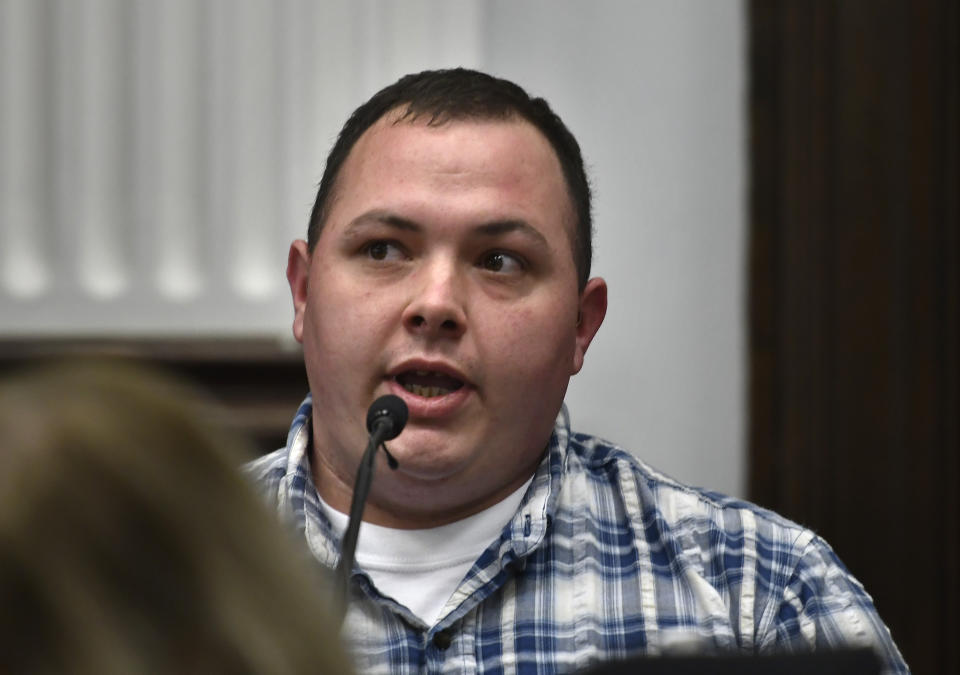 Ryan Balch testifies during Kyle Rittenhouse's trial at the Kenosha County Courthouse in Kenosha, Wis., on Thursday, Nov. 4, 2021. (Sean Krajacic/The Kenosha News via AP, Pool)