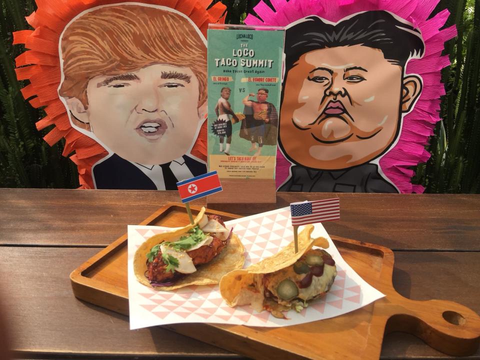 A restaurant in Singapore is featuring Rocket Man and El Trumpo tacos during the Trump and Kim Summit. (Lucha Loco)