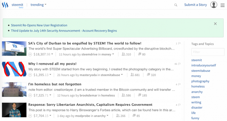 Steemit's 'trending' forum