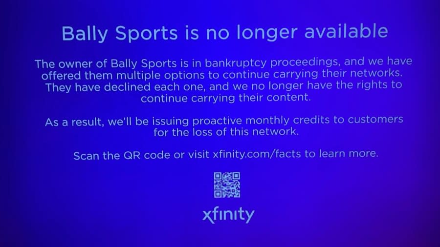 Xfinity Channel 201 now carries this statement instead of Bally Sports Detroit. (May 1, 2024)