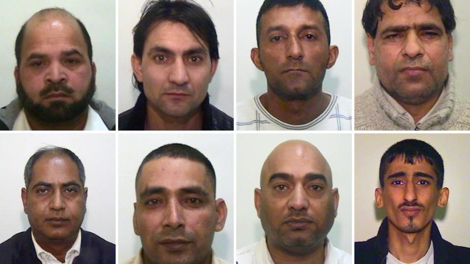 <em>Undated handout composite photo issued by Greater Manchester Police of (top row left to right) Abdul Rauf, Hamid Safi, Mohammed Sajid and Abdul Aziz; (Bottom row left to right) Abdul Qayyum, Adil Khan, Mohammed Amin and Kabeer Hassan who were found guilty of conspiracy and rape.</em>