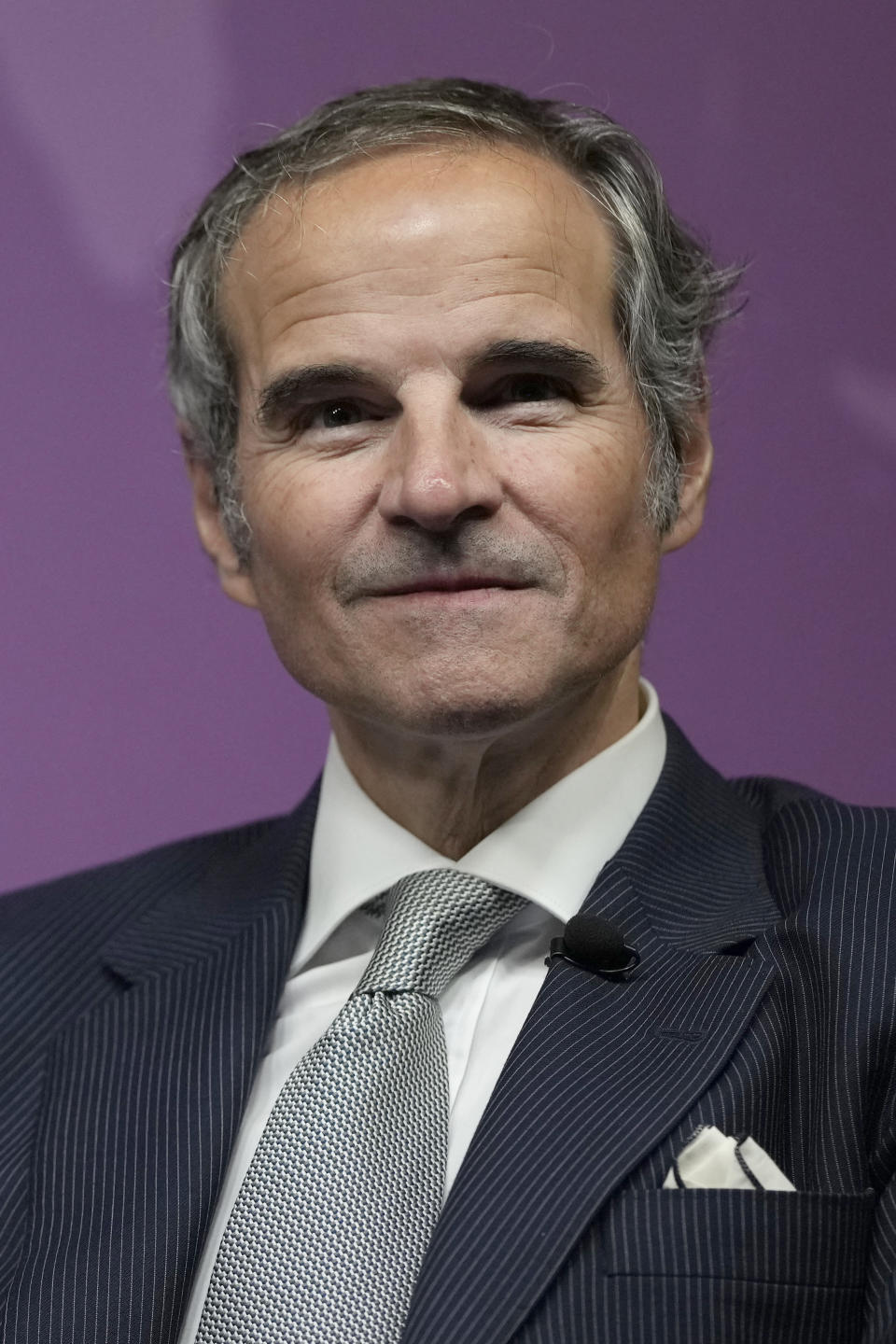 The Director General of the Atomic Energy Agency, Rafael Marino Grossi speaking at an event entitled ' A New Nuclear Order' at Chatham House in London, Tuesday, Feb. 7, 2023. (AP Photo/Alastair Grant)