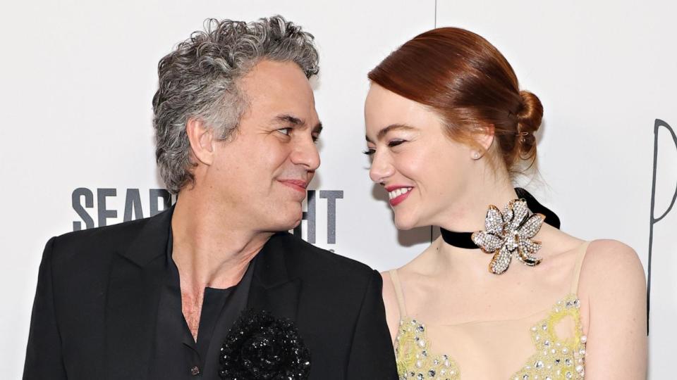 PHOTO: Mark Ruffalo and Emma Stone attend the 'Poor Things' premiere at DGA Theater on Dec. 6, 2023, in New York. (Cindy Ord/WireImage via Getty Images)