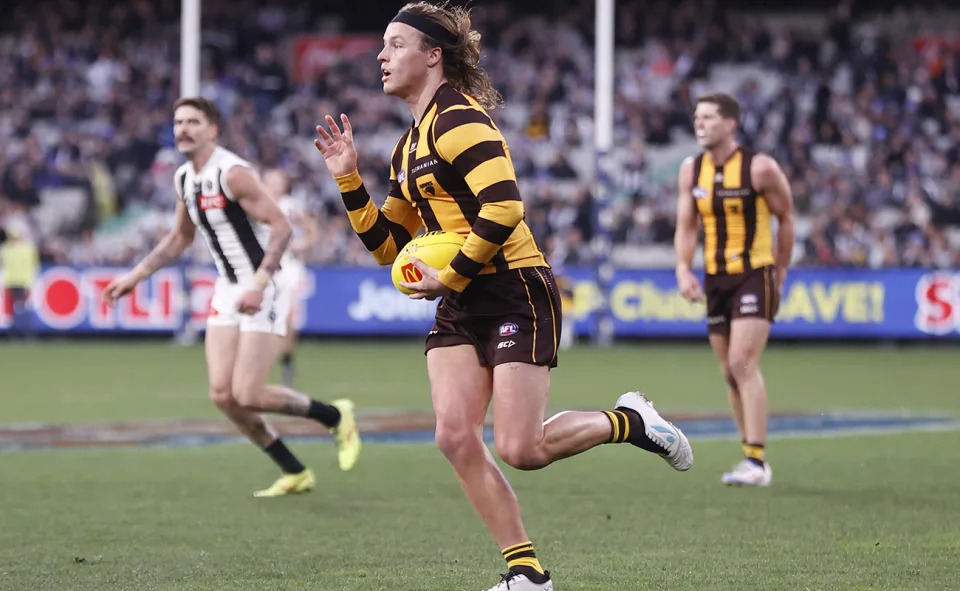 Jack Ginnivan, pictured here in action for Hawthorn against Collingwood.