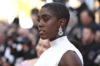 Lashana Lynch poses for photographers upon arrival at the opening ceremony and the premiere of the film 'Final Cut' at the 75th international film festival, Cannes, southern France, Tuesday, May 17, 2021. (Photo by Vianney Le Caer/Invision/AP)