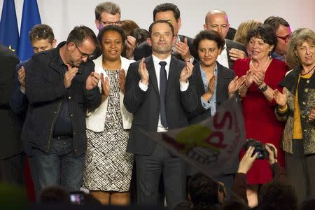 Benoit Hamon, French Socialist party 2017 presidential candidate, attends a campaign rally in Villeurbanne near Lyon, France, April 11, 2017. REUTERS/Emmanuel Foudrot