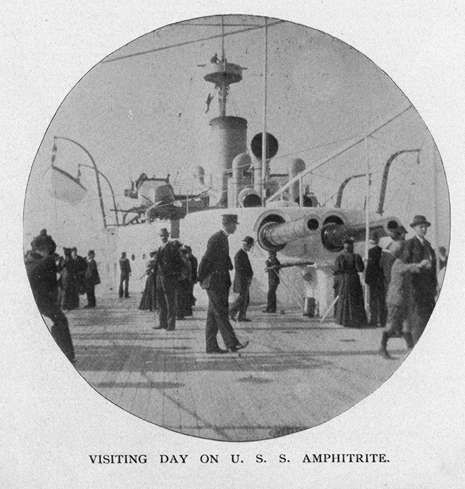 It was visiting day on the U.S.S. Amphitrite during New Bedford's Semi-Centennial celebration in 1897.