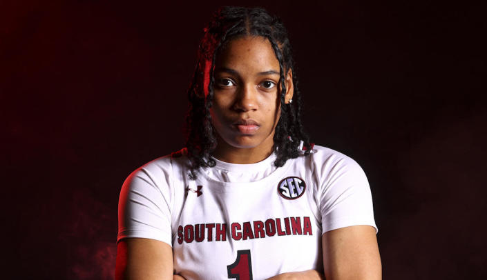 Zia Cooke, #1 of the South Carolina Gamecocks, poses during media day at 2022 NCAA Women&#39;s Basketball Final Four at the Minneapolis Convention Center on March 30, 2022, in Minneapolis, Minnesota. / Credit: C. Morgan Engel/NCAA Photos via Getty Images