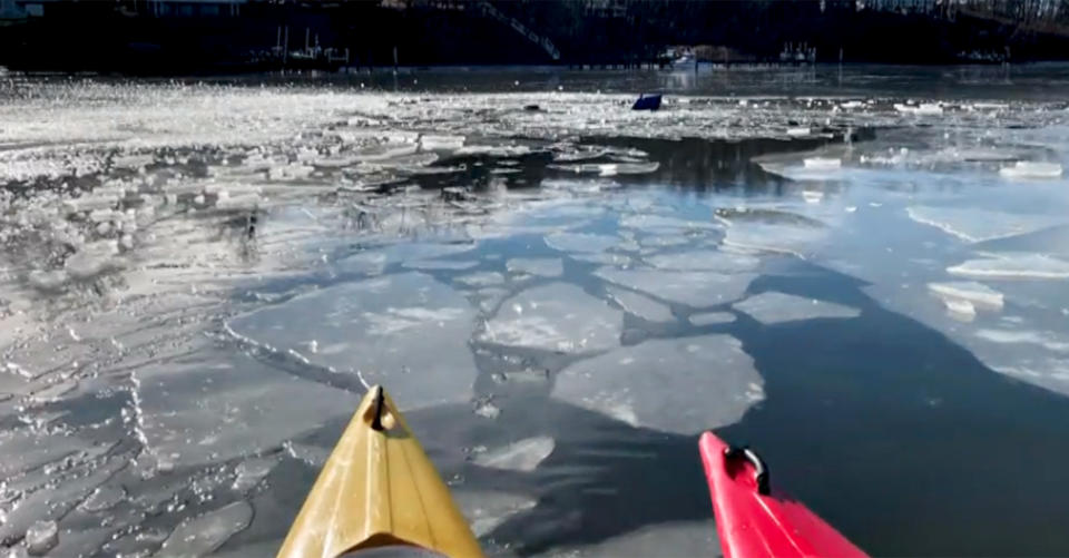 A retired U.S. Navy captain and his son, a U.S. Marine, used kayaks to go across an icy creek and rescue a pilot whose plane had crashed in Maryland. (TODAY)