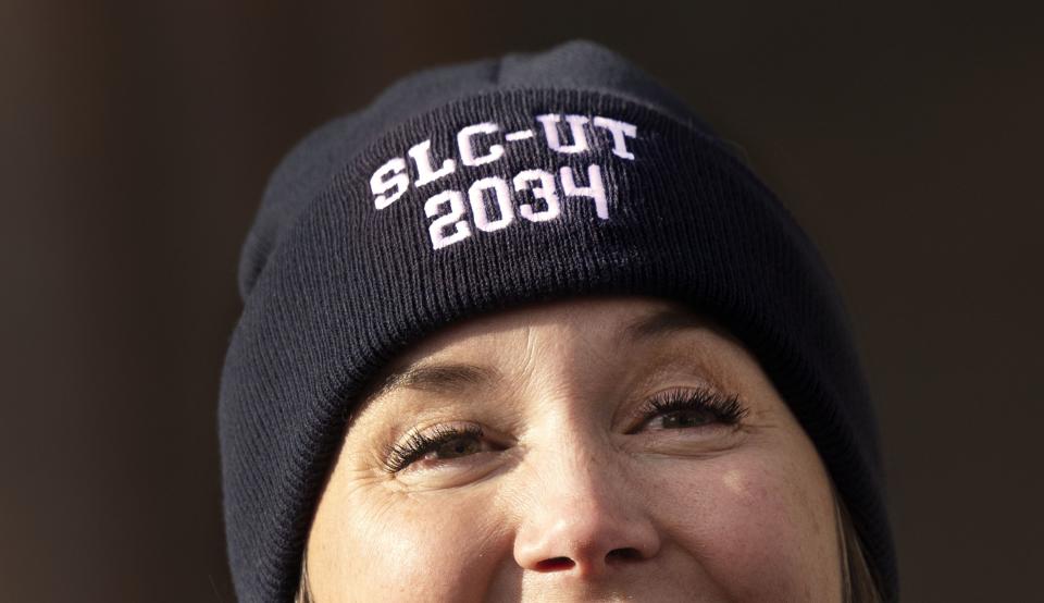 Salt Lake City Mayor Erin Mendenhall speaks about Salt Lake City being named as the preferred host for 2034 Olympics during a “watch party” at the Salt Lake City-County Building in Salt Lake City on Wednesday, Nov. 29, 2023. | Laura Seitz, Deseret News