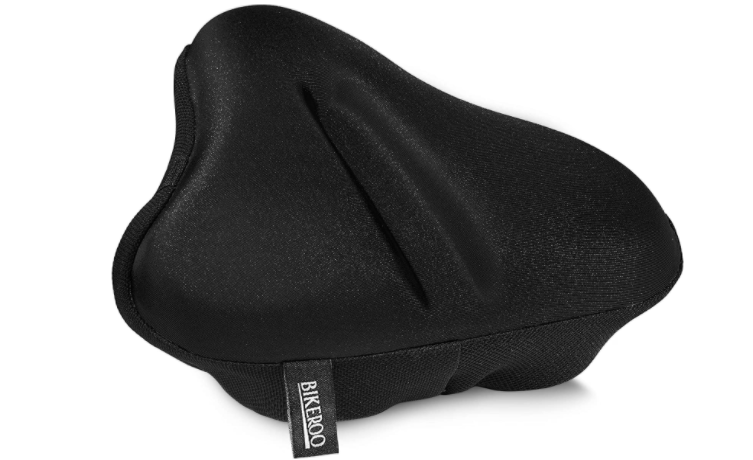 Image of padded bike seat cover with tag that reads 