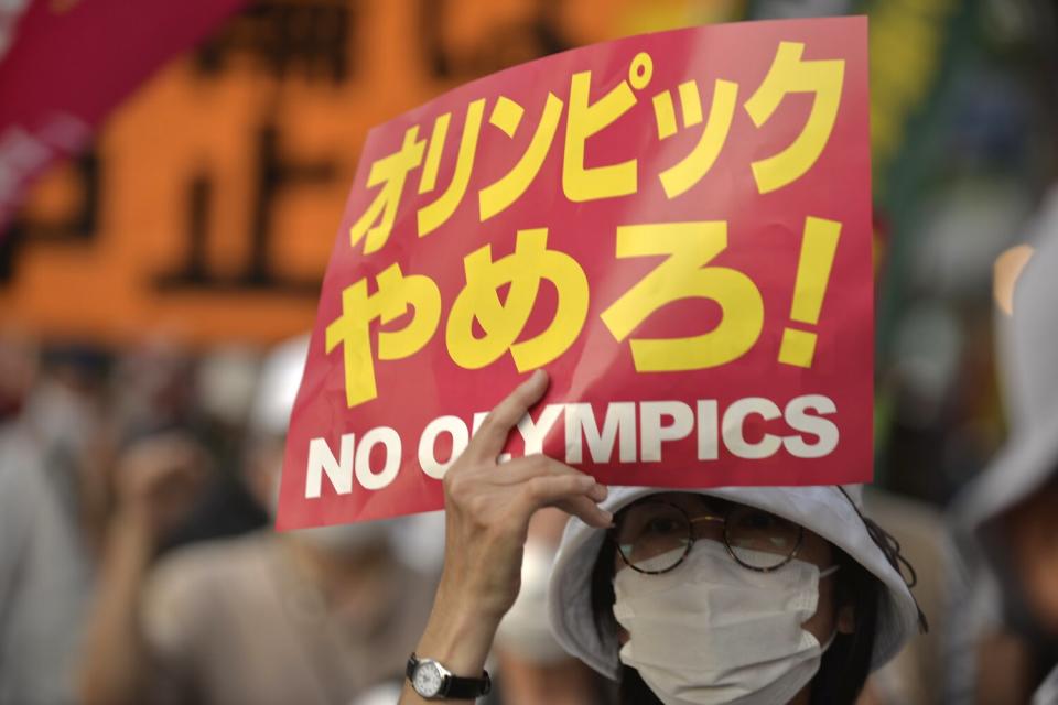 Protestors protesting against the Tokyo 2020 Olympic Games