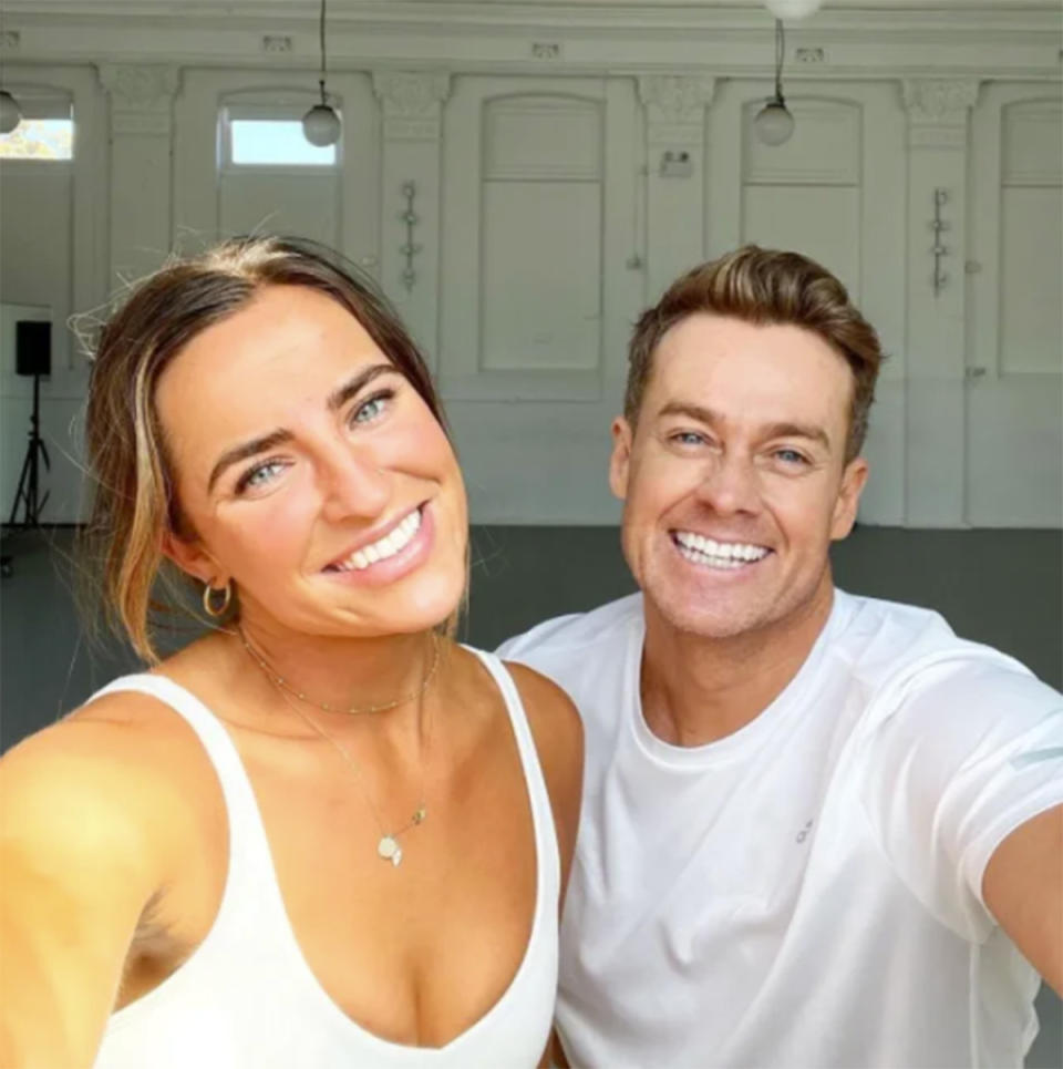 A selfie of Grant Denyer and his Dancing With The Stars: All Stars dance partner Lily Cornish during rehearsals. Photo: Instagram/Grant Denyer.