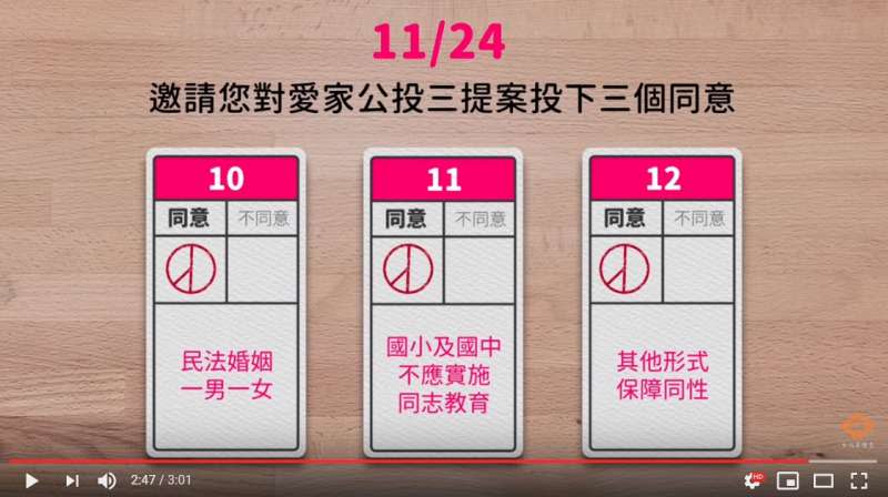 2018年10月13日_反同公投影片「下一代未來，取決於你」。愛家公投3提案。（取自Youtube頻道「台北靈糧堂」）