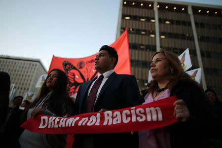 People protest for immigration reform for DACA recipients and a new Dream Act, in Los Angeles, California, U.S. January 22, 2018. REUTERS/Lucy Nicholson