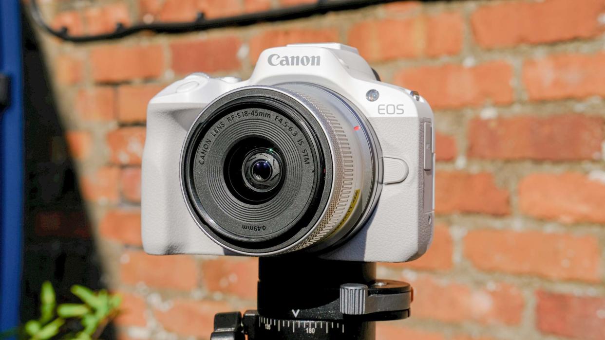  Canon EOS R50 attached to tripod 