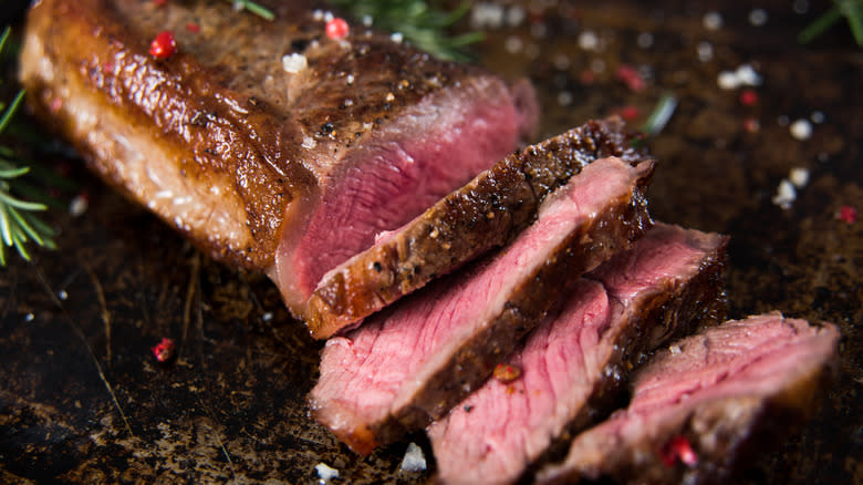 Slices of seared steak