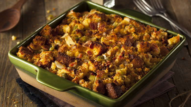 Baked stuffing in casserole dish