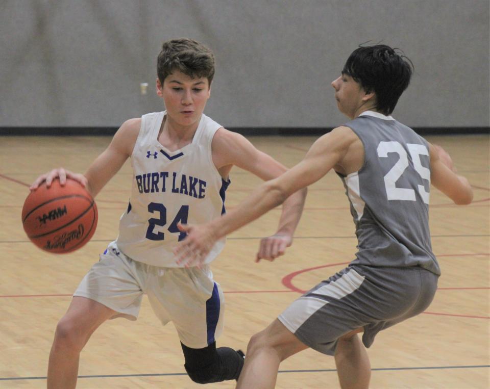 Josh Ferraiuolo (24) scored 24 points and helped Burt Lake NMCA advance to the district semifinals with a victory at Rogers City on Monday.
