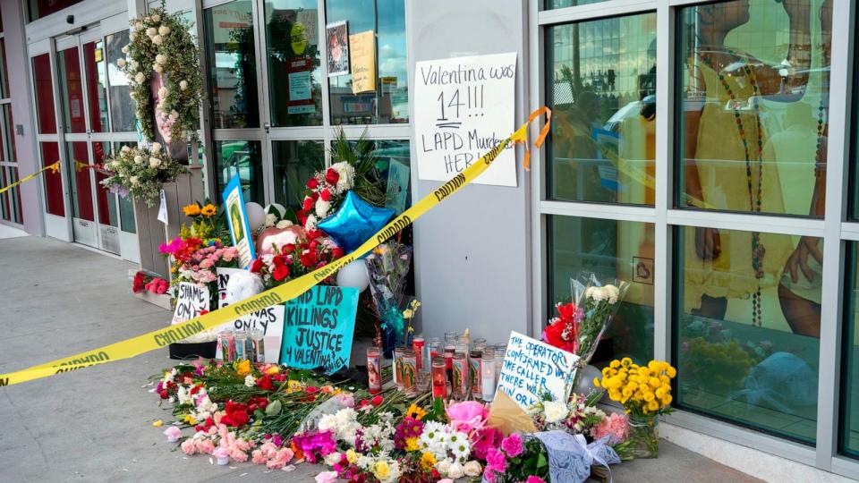 PHOTO: In this Dec. 28, 2021, file photo, a memorial for Valentina Orellana-Peralta is shown outside the Burlington store in North Hollywood, Calif. (Hans Gutknecht/Los Angeles Daily News via MediaNews Group via Getty Images, FILE)