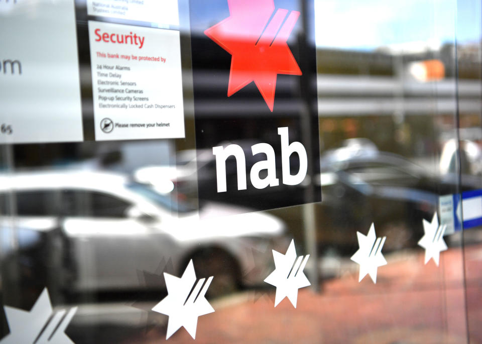 National Australia Bank signage is seen at a branch in Adelaide, Friday, September 14, 2018. (AAP Image/David Mariuz) 