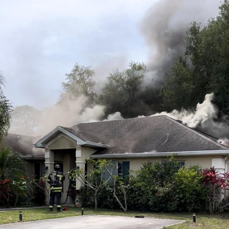 Palm Bay Fire Rescue said it received reports of the fire Tuesday afternoon on Emerson Drive.