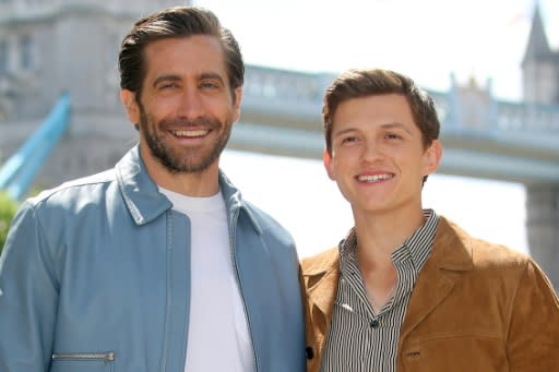 'Spider-Man: Far From Home' actors Jake Gyllenhaal (left) and Tom Holland pose in front of London's Tower Bridge, one of several European locations featured in the movie