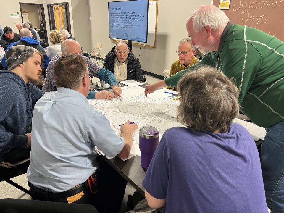Attendees at a public meeting discussing future growth in Fairfield County Monday used county maps to show where they want housing, employment, farmland and business to go in the coming years.