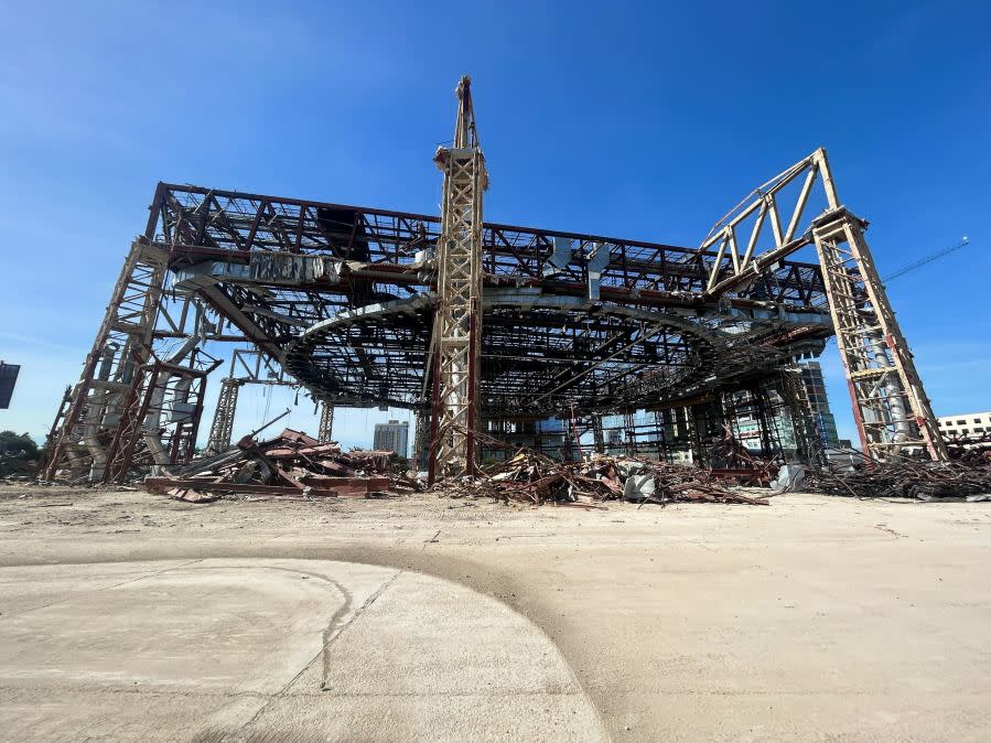 Construction site at the Frank Erwin Center in Austin on April 12, 2024. The arena is being demolished and the location will house UT Dell Medical Center expansion. (KXAN Photo/Frank Martinez)