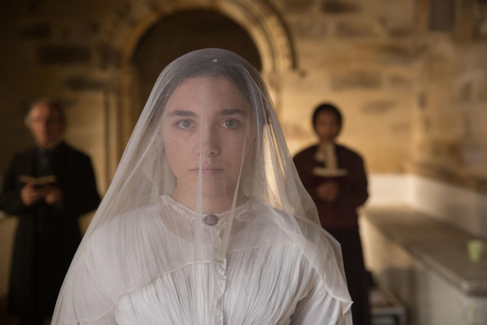 Florence Pugh dressed as a bride