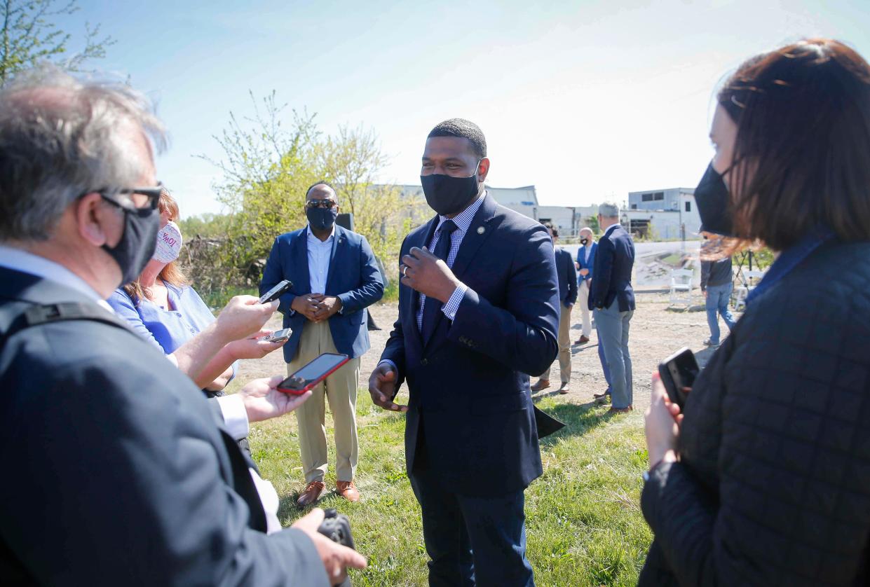 U.S. Environmental Protection Agency administrator Michael Regan talks in 2021 about redevelopment of a Superfund site in Des Moines. Now the agency is moving to accelerate cleanup of another Superfund site that threatens intakes for the Des Moines Water Works