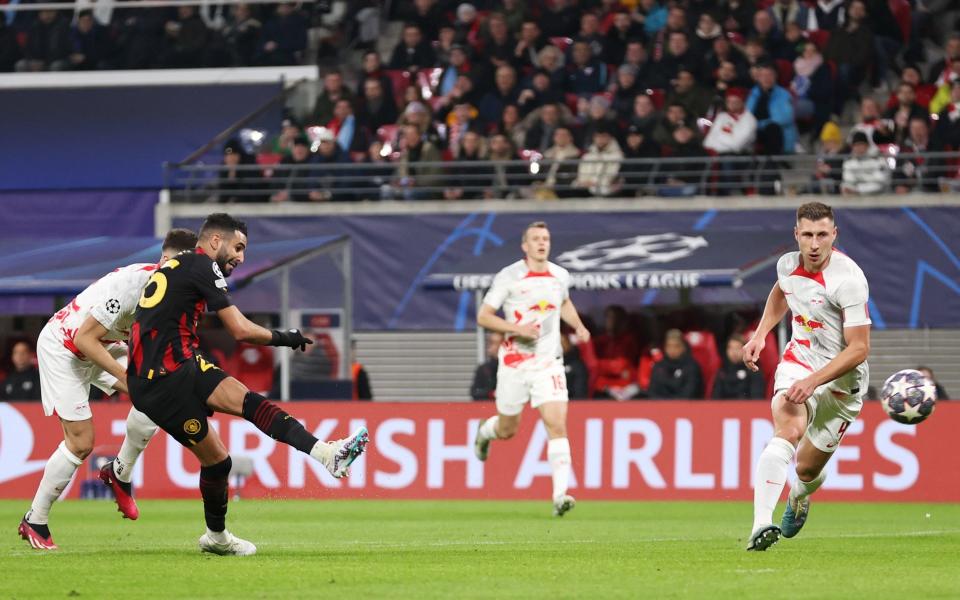 Riyad Mahrez scores for Man City against RB Leipzig - Manchester City let standards slip in frustrating draw with RB Leipzig - Getty Images/Lars Baron