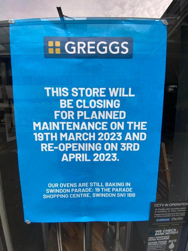 Greggs bakery in town centre closes