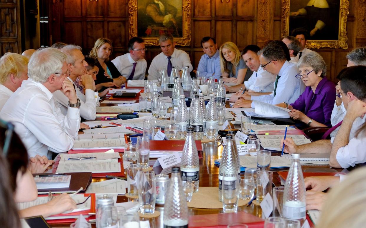 Theresa May debates Brexit options with her Cabinet at Chequers in July - Crown Copyright