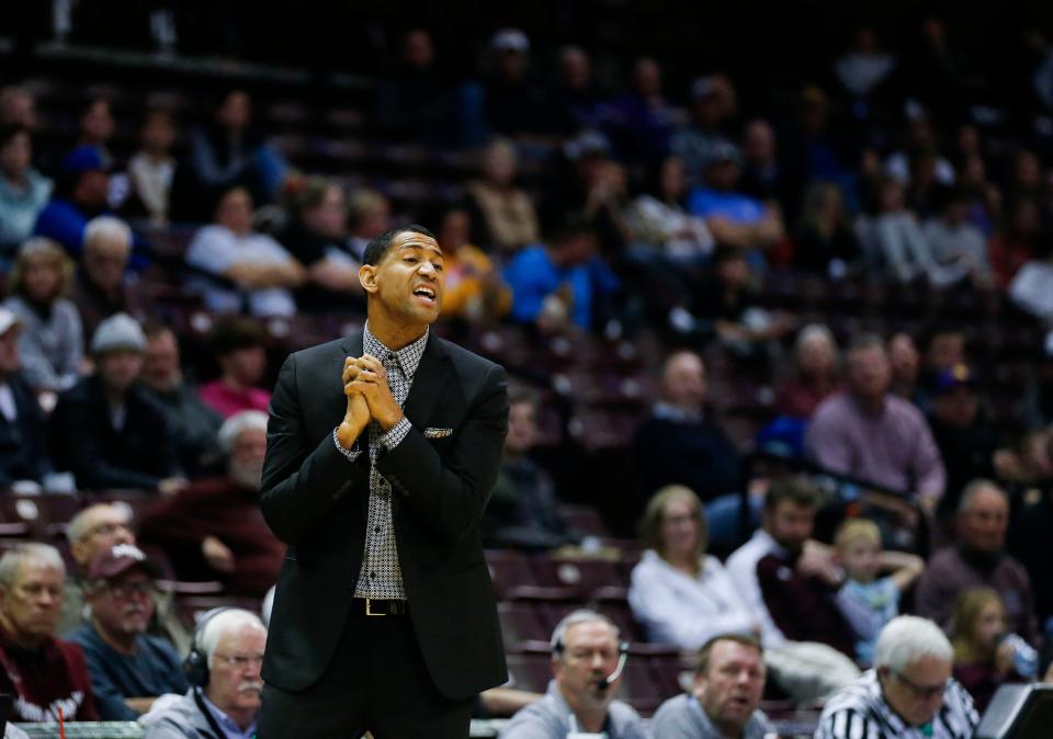 Missouri State Bears Head Coach Dana Ford during a game against the University of Northern Iowa Panthers at Great Southern Bank Arena on Wednesday, Jan. 3, 2024.