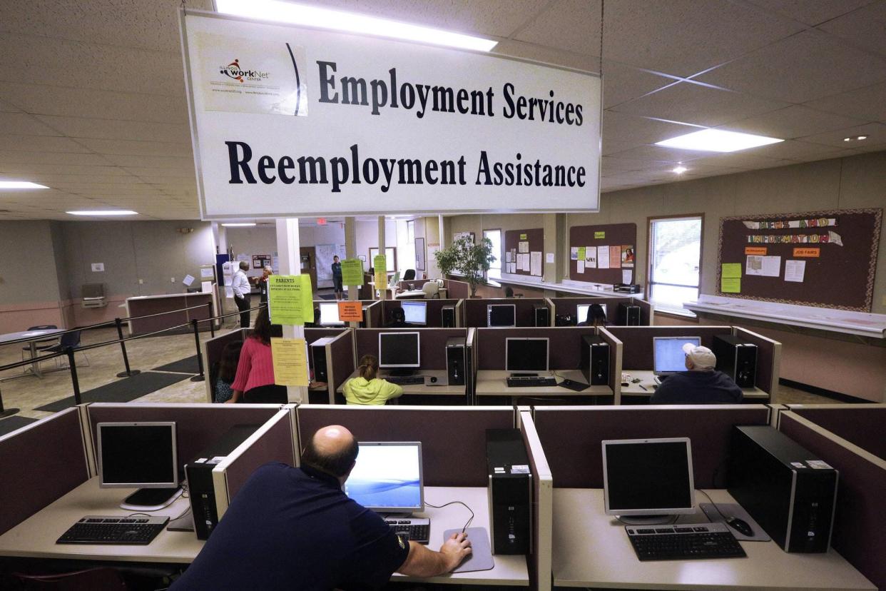 This Thursday, Sept. 29, 2016, file photo, shows the Illinois Department of Employment Security office in Springfield, Ill. On Thursday, June 25, 2020, IDES and the U.S. Department of Labor reported an additional 46,000 Illinoisans filed unemployment claims the week before. IDES offices remain closed since mid-March to slow the spread of COVID-19.