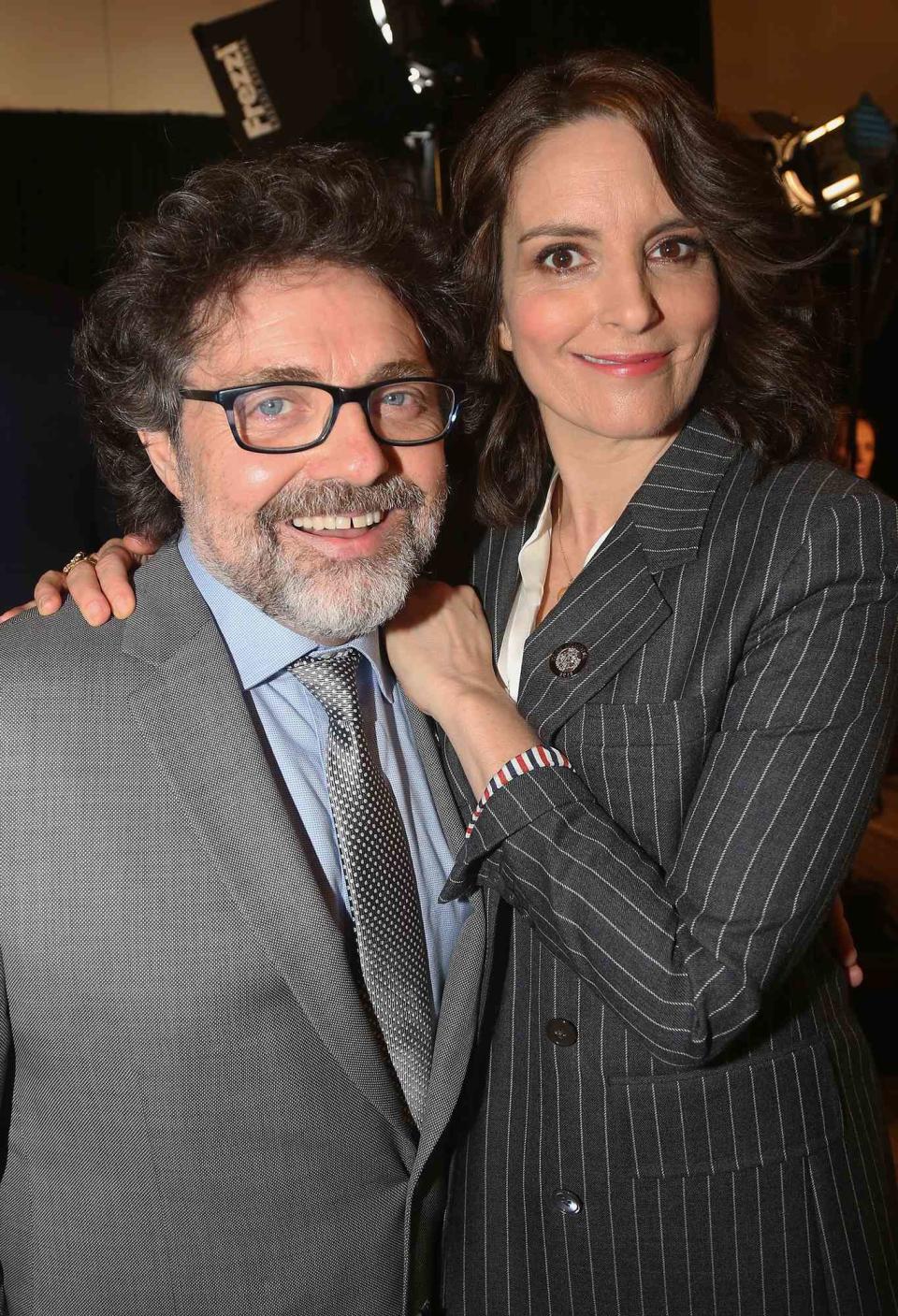 Jeff Richmond and Tina Fey pose at The 2018 Tony Award "Meet The Nominees" photo call & press junket at The Intercontinental New York Times Square on May 2, 2018 in New York City