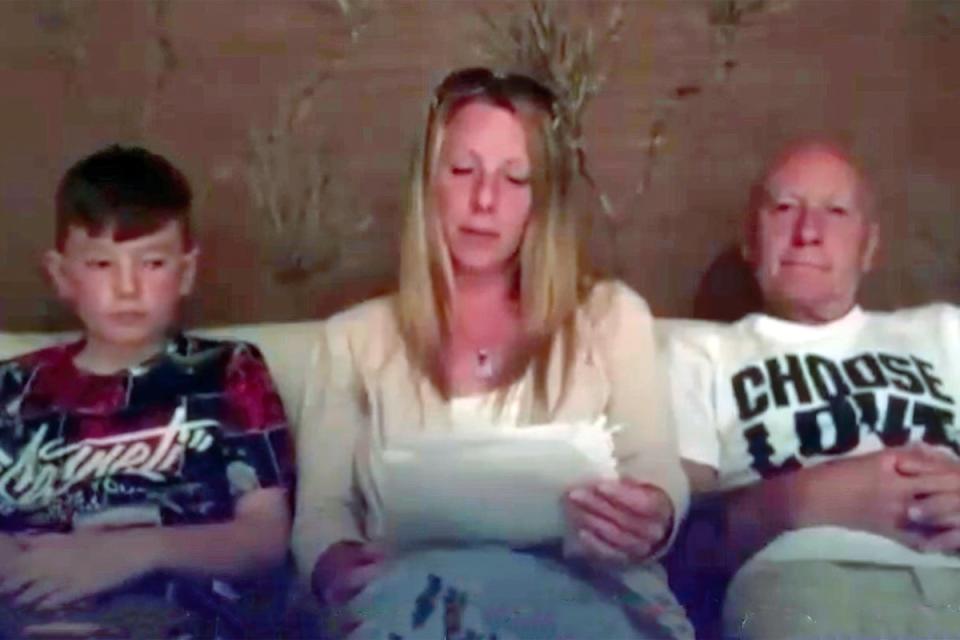 Alex with his mother Melanie Batty and grandfather David Batty in a video they issued saying they were not returning home (Supplied)