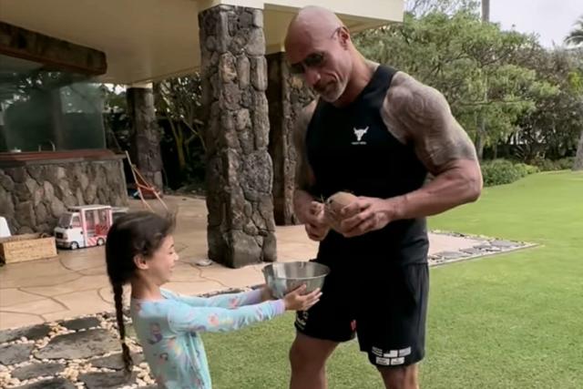 Dwayne Johnson Demonstrates How to Crack Open a Coconut with Just a Rock on  Easter