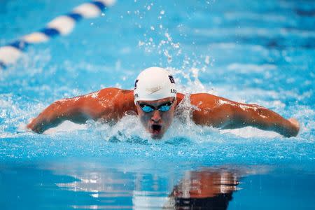 Jun 30, 2016; Omaha, NE, USA; Ryan Lochte swims during the Men's 200 Meter Individual Medley preliminary heats in the U.S. Olympic swimming team trials at CenturyLink Center. Mandatory Credit: Erich Schlegel-USA TODAY Sports